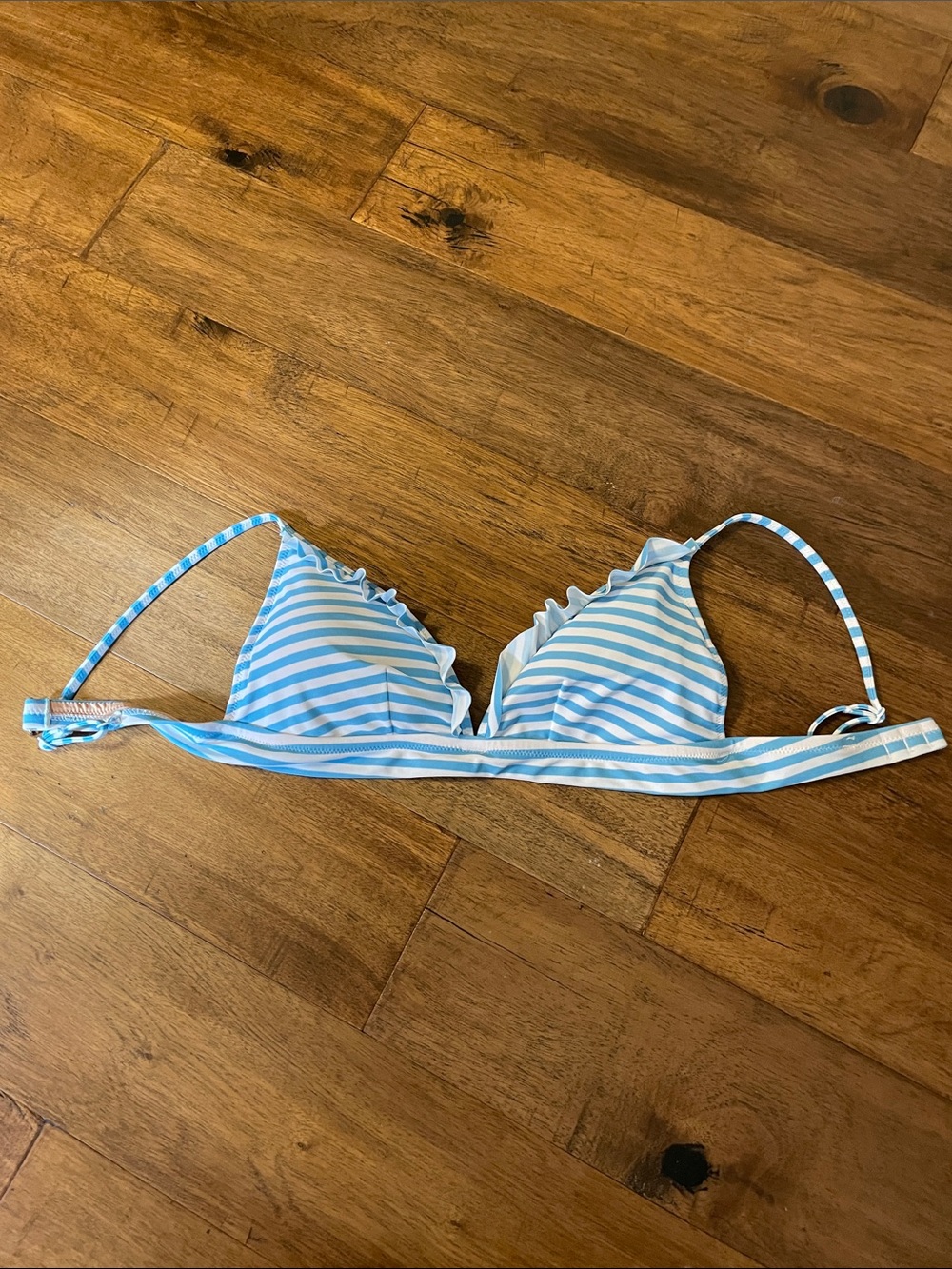 J. Crew Blue and White Striped Ruffle French Bikini Top
